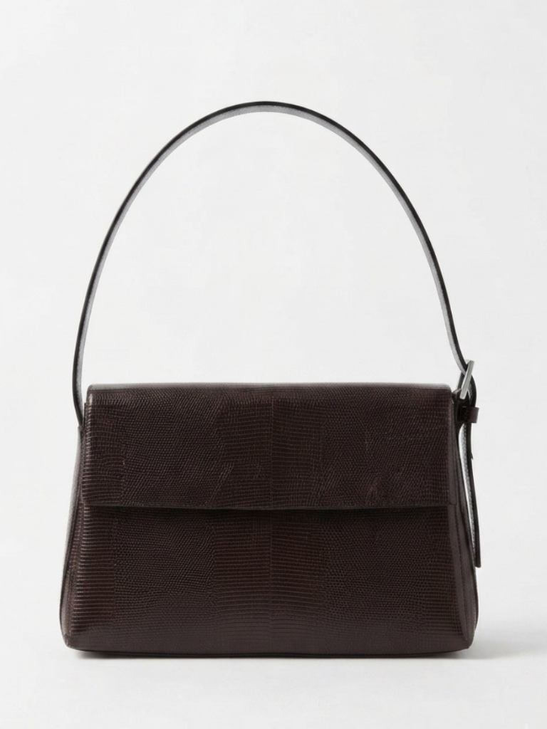 90s/Y2k Vintage Francesco Biasia Brown Lizard-Embossed Leather Shoulder Bag